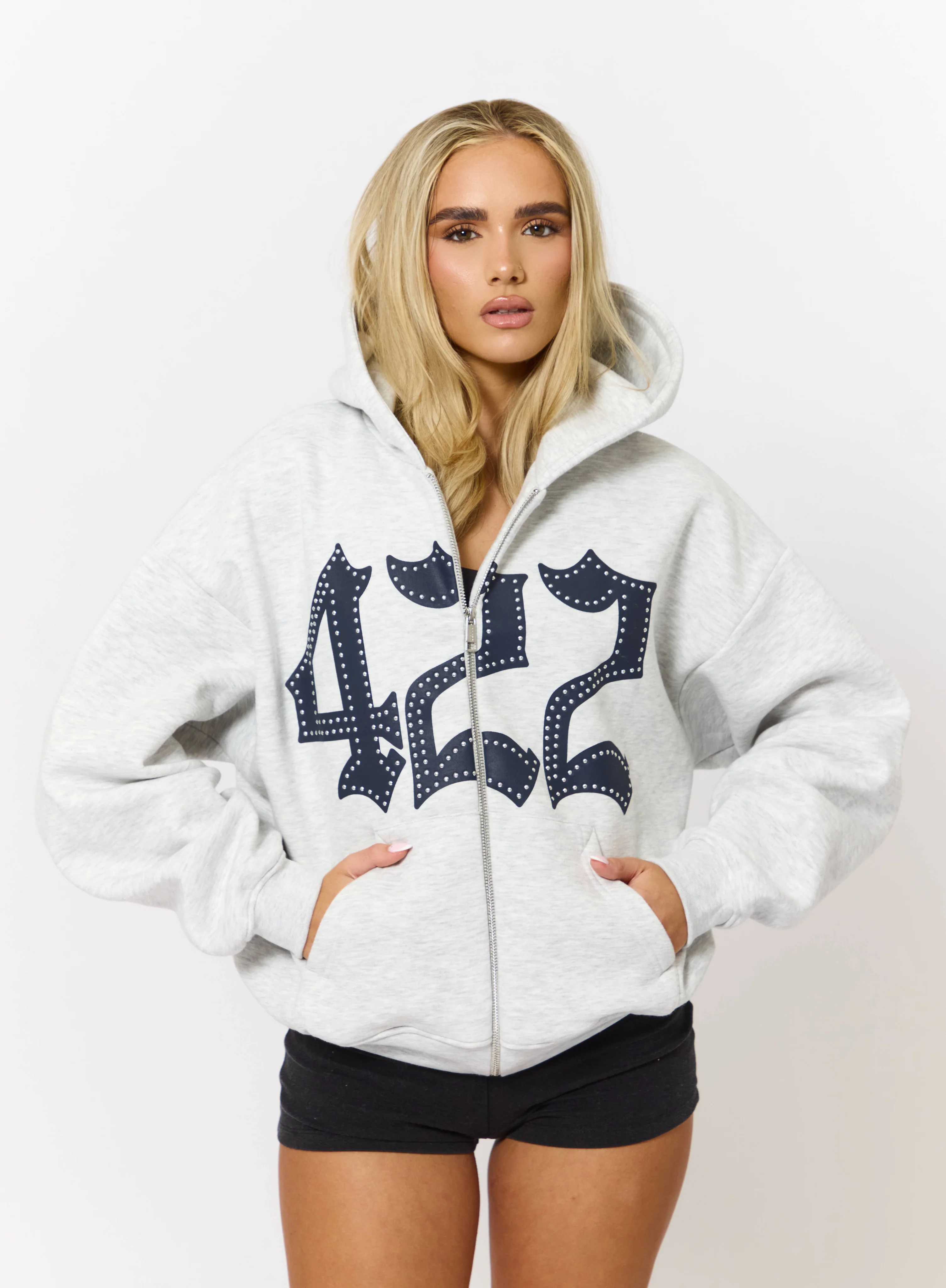 422 Oversized Zip Hoodie - Grey Marl - Image 3