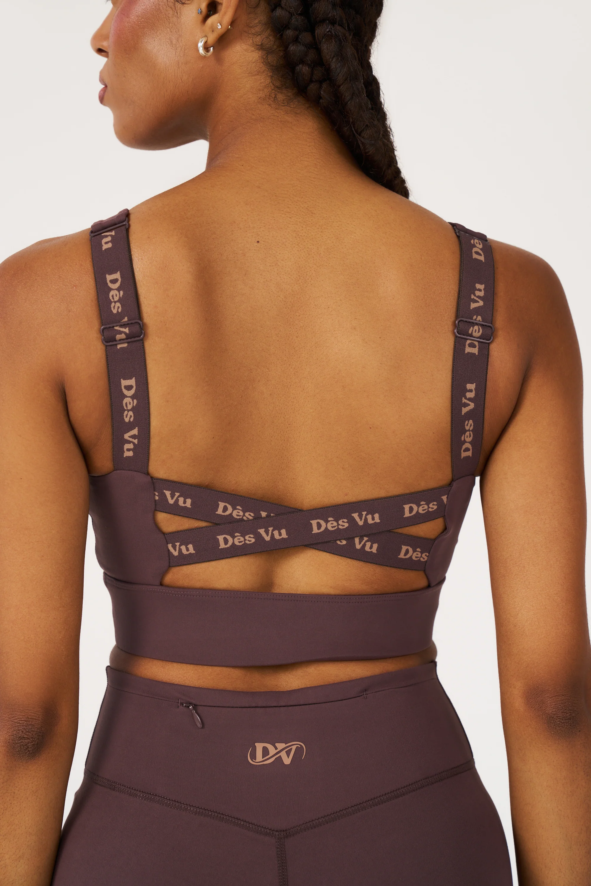 Elasticated Cross Back Bra - Chocolate - Image 3