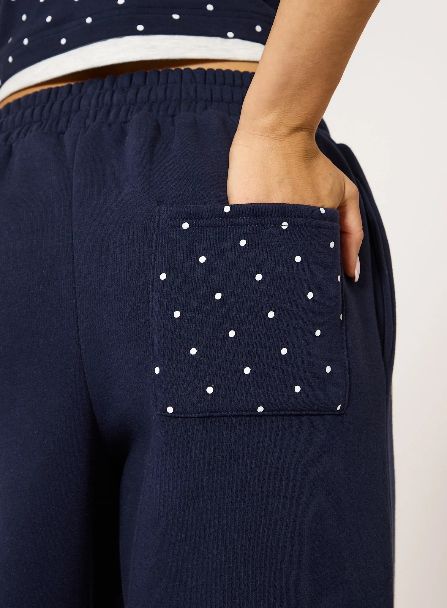Polka Ultra Wide Leg Joggers - Navy - Image 3
