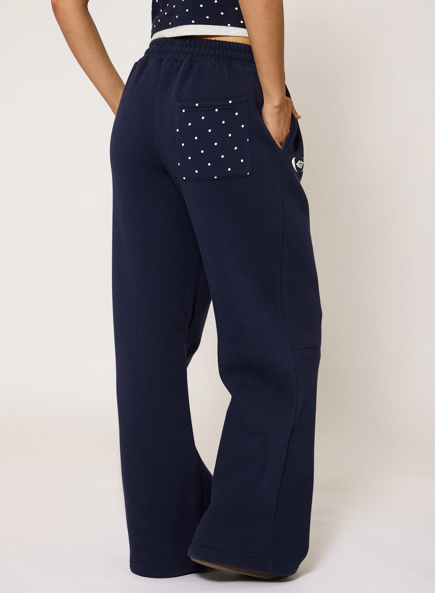 Polka Ultra Wide Leg Joggers - Navy - Image 4