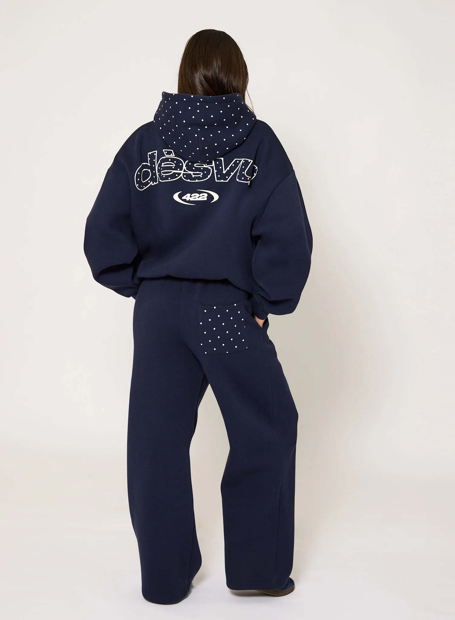 Polka Ultra Wide Leg Joggers - Navy - Image 5