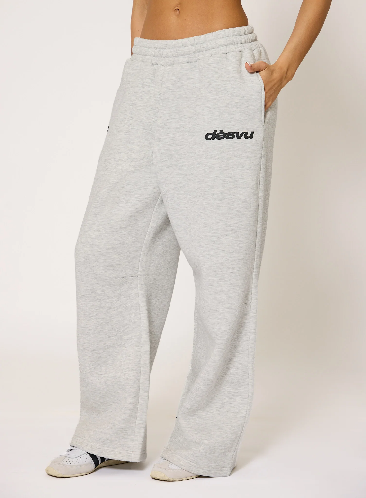 Polka Ultra Wide Leg Joggers - Grey Marl - Image 3