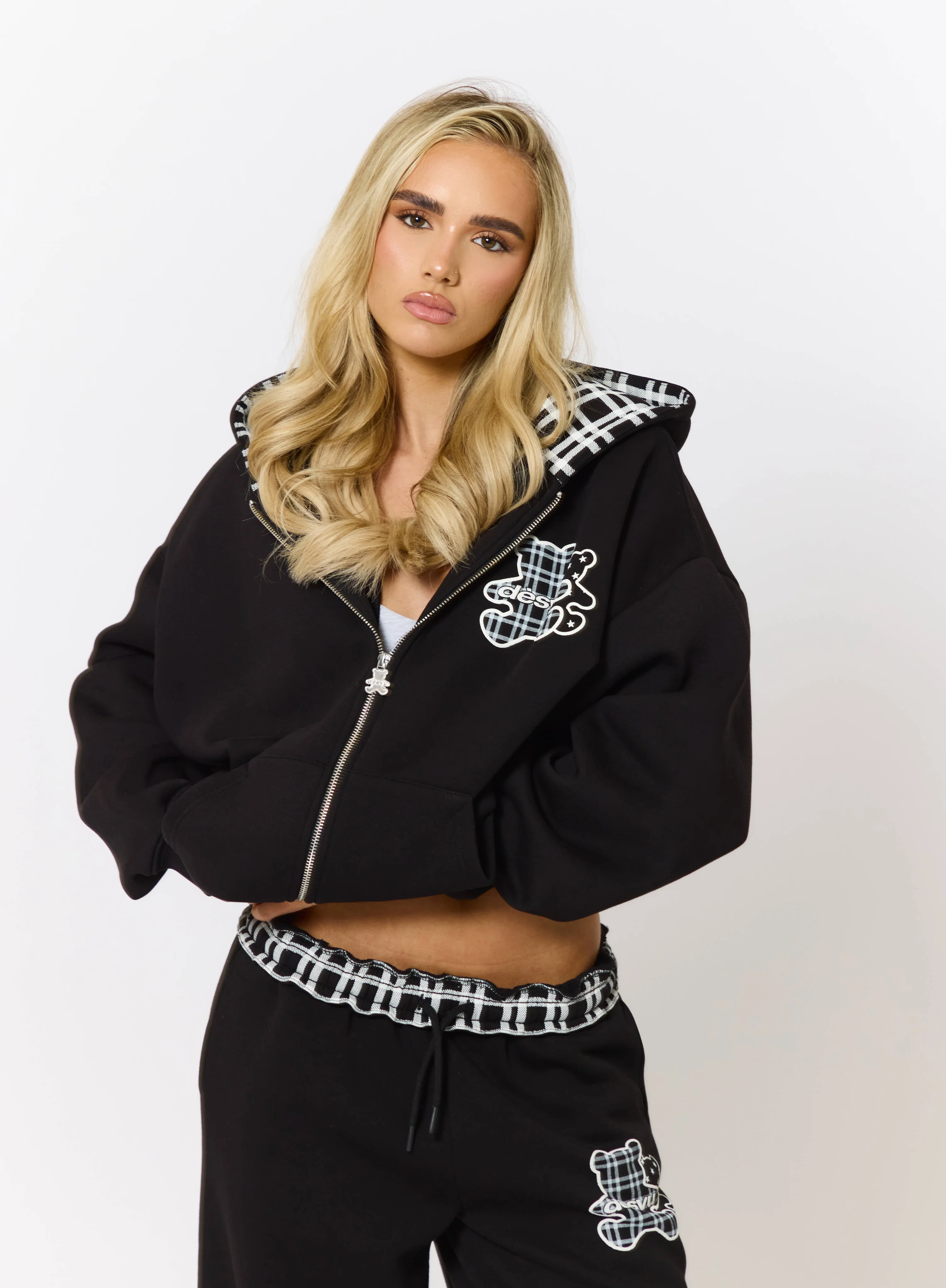 Twin Teddy Oversized Zip Hoodie - Black - Image 5